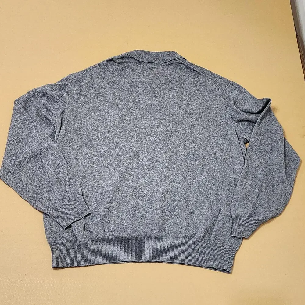 Orvis Sweater Mens Large Gray Cotton Silk Cashmere Collared Pullover Knit